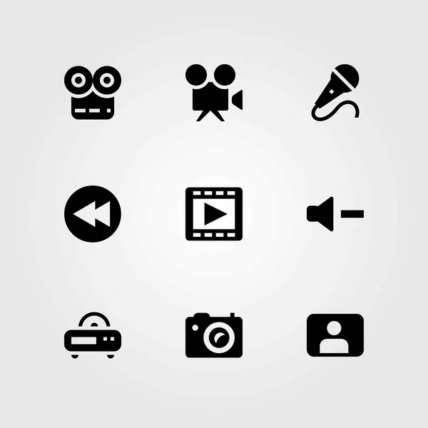 Conjunto de iconos vectoriales multimedia. reproductor de películas, micrófono y rebobinar — Archivo Imágenes Vectoriales