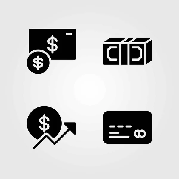 Zestaw ikon wektorowych pieniądze. Dolar, pieniądze i karty kredytowej — Wektor stockowy