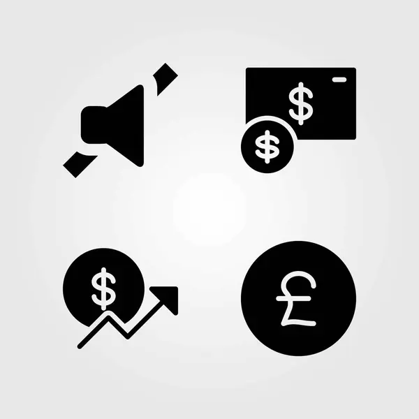 Botões conjunto de ícones vetoriais. dólar, libra esterlina e moeda — Vetor de Stock