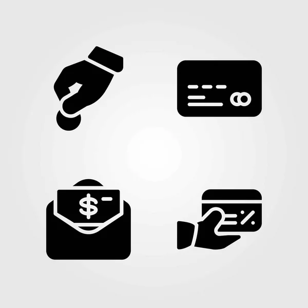 Conjunto de iconos de vector de dinero. dinero, donar y tarjeta de crédito — Archivo Imágenes Vectoriales