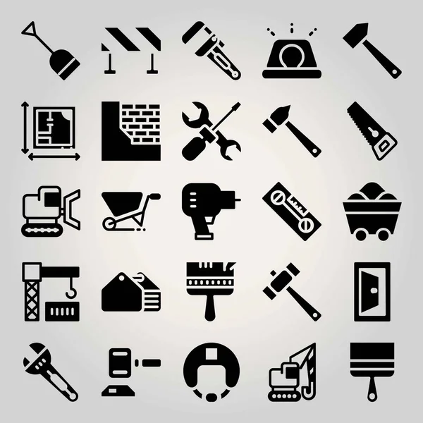 Construction vector icon set. siren, saw, paint brush and helmet — Stock Vector