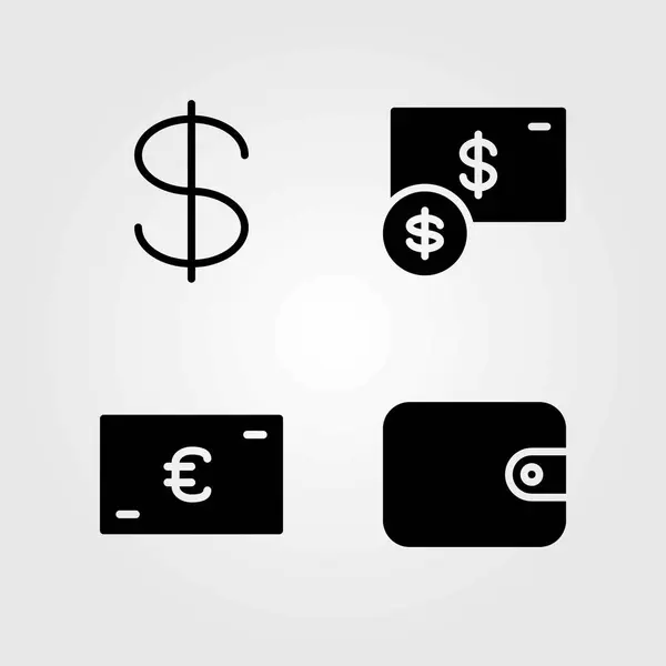Pengar vektor ikoner set. dollar, euro och plånbok — Stock vektor