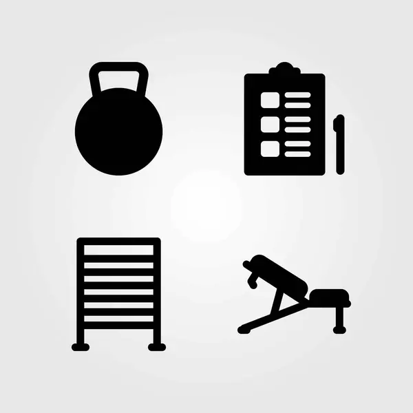 Conjunto de ícones vetoriais de fitness. kettlebell, bares de ginástica e banco — Vetor de Stock