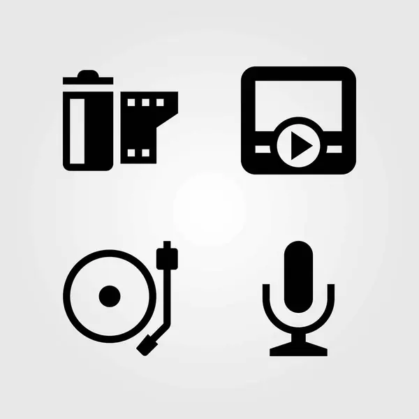 Multimedia vektor ikoner set. filmspelare, filmrulle och skivspelare — Stock vektor