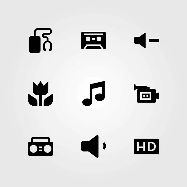 Conjunto de ícones vetoriais multimídia. boombox, leitor de música e volume — Vetor de Stock