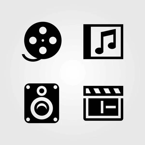 Multimedia vector icons set. film roll, clapperboard and compact disk — Stock Vector