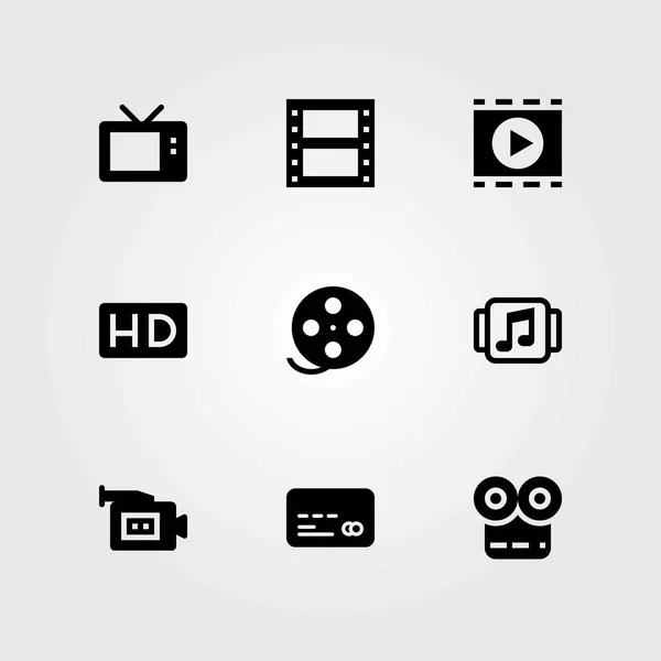 Technology vector icons set. music player, film roll and hd — Stock Vector