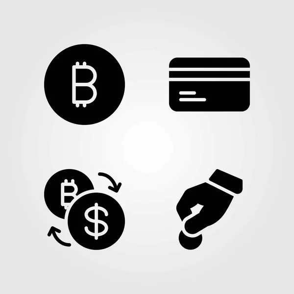 Conjunto de ícones vetoriais de banco. doar, cartão de crédito e moeda — Vetor de Stock