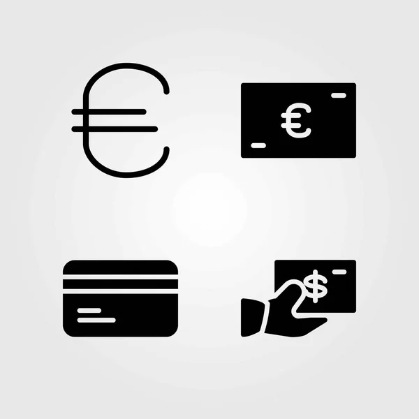 Conjunto de ícones vetoriais de banco. dólar, euro e cartão de crédito — Vetor de Stock