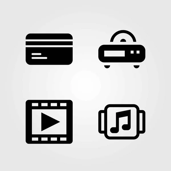 Conjunto de ícones vetoriais de tecnologia. leitor de música, cartão de crédito e leitor de filmes — Vetor de Stock