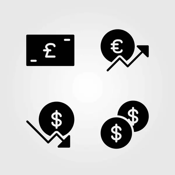 Icone vettoriali della banca impostate. sterlina, euro e moneta in dollari — Vettoriale Stock