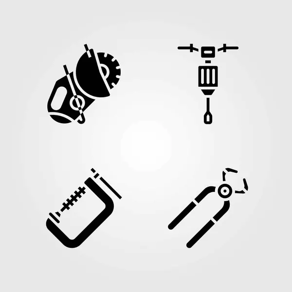 Tools vector icons set. power saw, clamp and pliers — Stock Vector