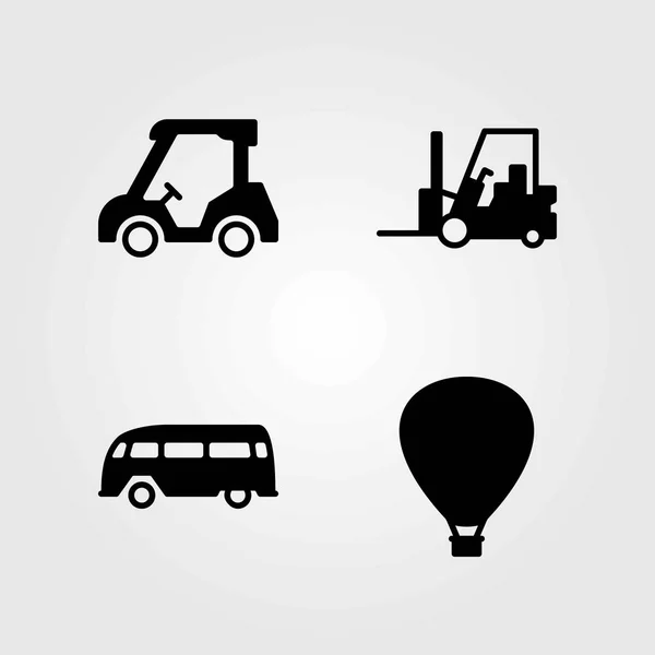 Transport wektor zestaw ikon. balon na ogrzane powietrze, wózek golfowy i wózków widłowych — Wektor stockowy