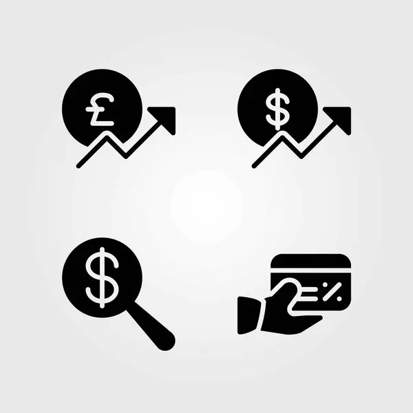 Icônes vectorielles d'argent définies. carte de crédit, livre sterling et dollar — Image vectorielle
