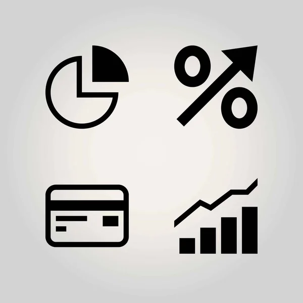 Technologie-Vektor-Symbol gesetzt. Kreditkarte, Prozentsatz, Analytik und Kuchendiagramm — Stockvektor