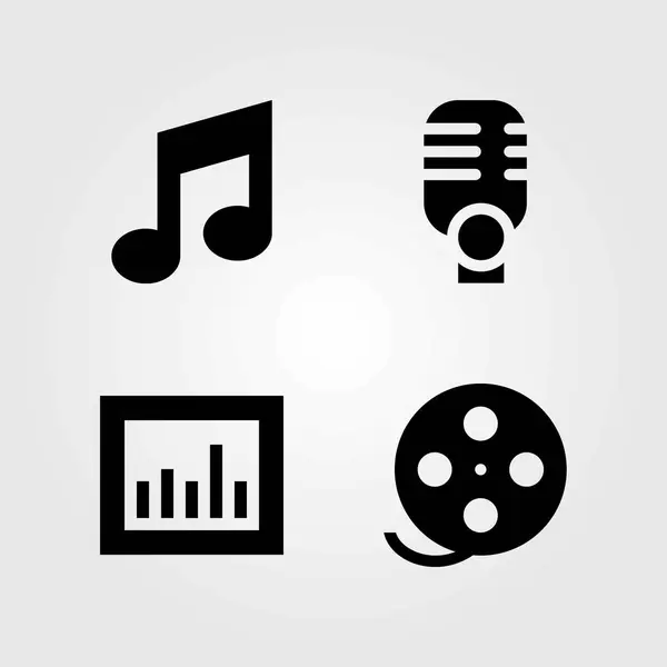 Conjunto de iconos vectoriales multimedia. rollo de película, micrófono y nota musical — Vector de stock