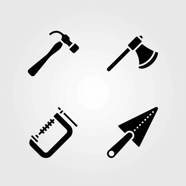 Набор векторных значков инструментов. зажим, молоток и лопатка — стоковый вектор