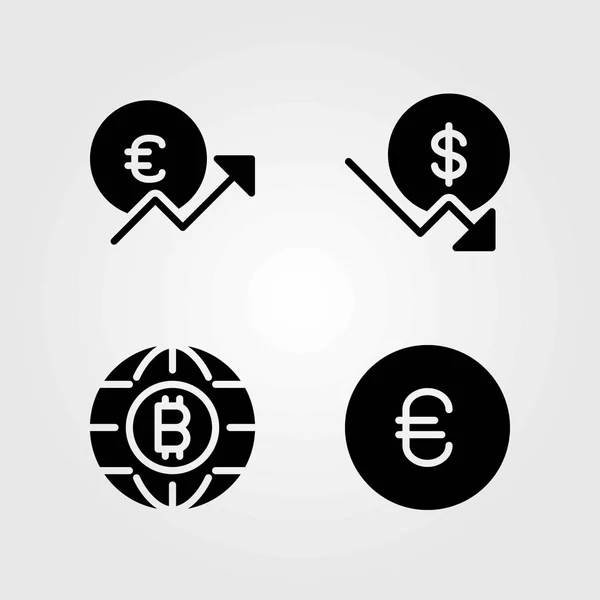 Набор векторных значков банка. монета, доллар и евро — стоковый вектор