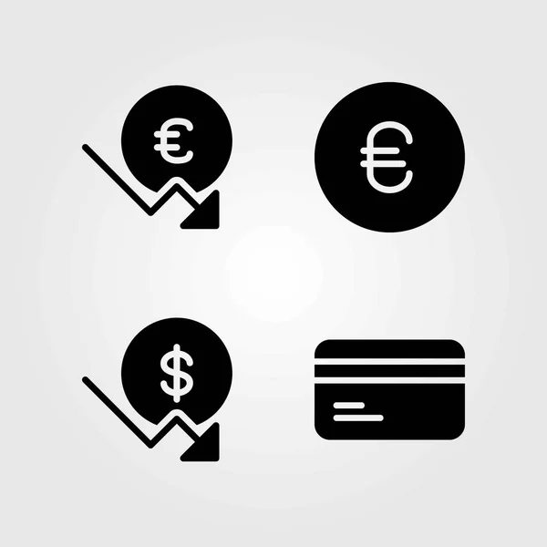 Набор векторных значков банка. евро, доллар и кредитная карта — стоковый вектор
