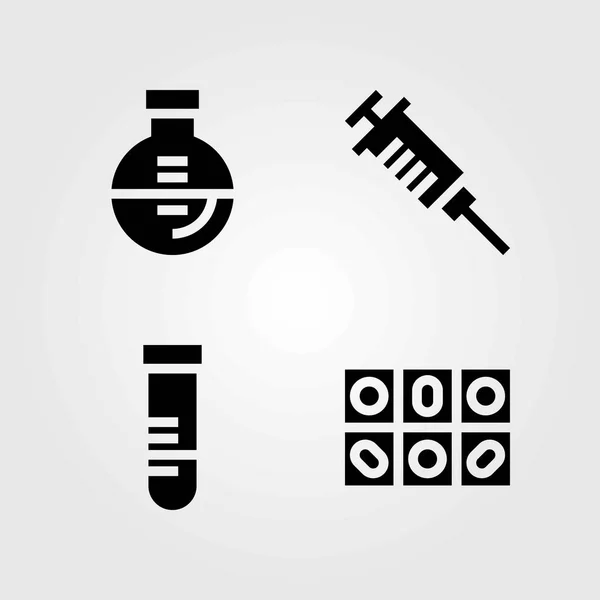 Ensemble d'icônes vectorielles médicales. seringue, flacon et pilules — Image vectorielle