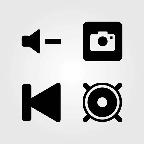 Set di icone vettoriali dei pulsanti. altoparlante, fotocamera posteriore e foto — Vettoriale Stock
