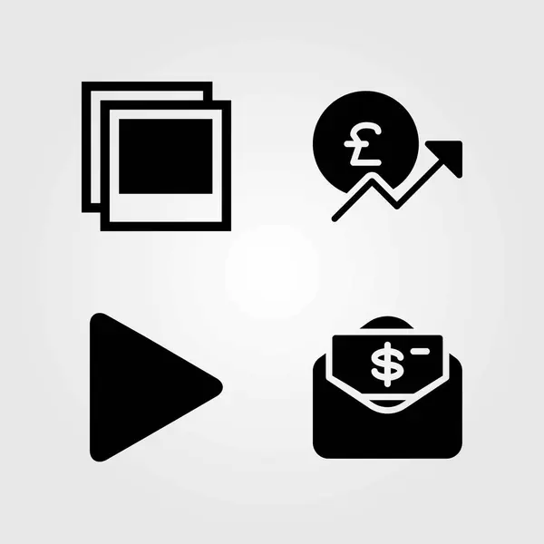Boutons icônes vectorielles réglées. photo, dollar et argent — Image vectorielle