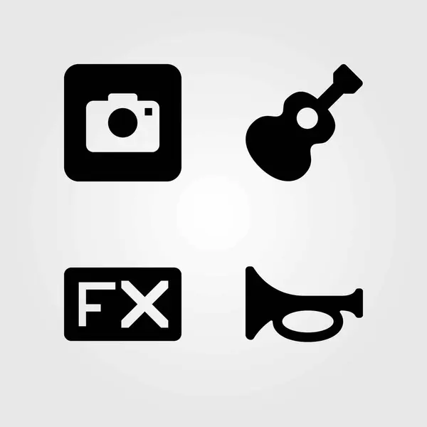 Multimedia vector icons set. trumpet, fx and photo camera — Stock Vector