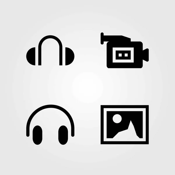 Multimedia-Vektorsymbole gesetzt. Kopfhörer, Bild- und Videokamera — Stockvektor