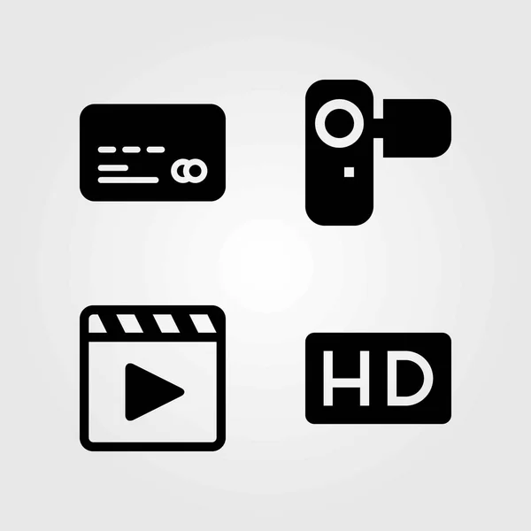 Ensemble d'icônes vectorielles technologiques. carte de crédit, lecteur de film et caméra — Image vectorielle