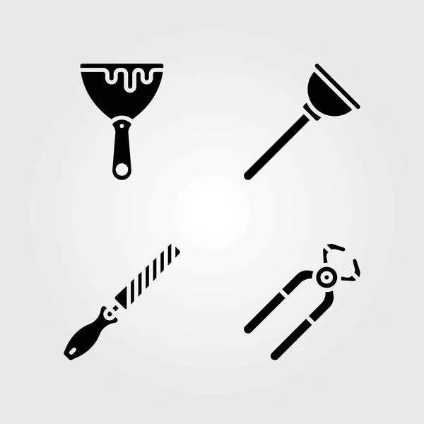 Tools vector icons set. chisel, scraper and plunger — Stock Vector