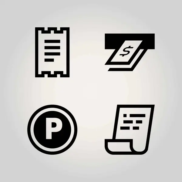 Set di icone vettoriali tecnologiche. parcheggio, assegno, cartello e contanti — Vettoriale Stock