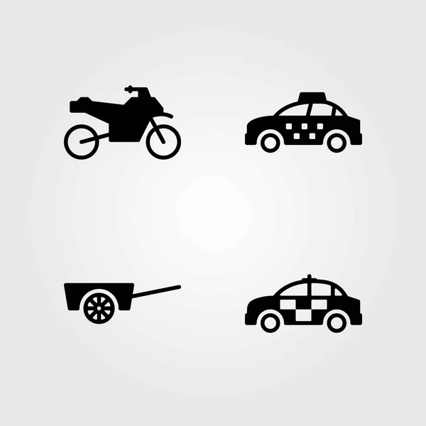 Közlekedési vektoros ikonok beállítása. taxi, rendőrségi autó és kosár — Stock Vector