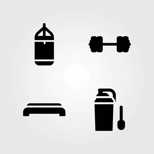 Fitness vector icons set. punching, punching bar and gym step — Stock Vector