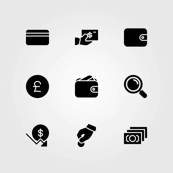 Money vector icons set. donate, credit card and pound sterling — Stock Vector