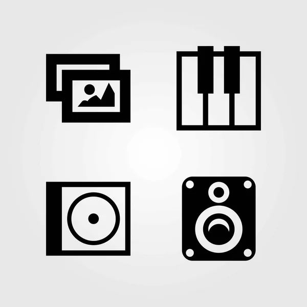 Conjunto de iconos vectoriales multimedia. disco compacto, imagen y teclado — Vector de stock