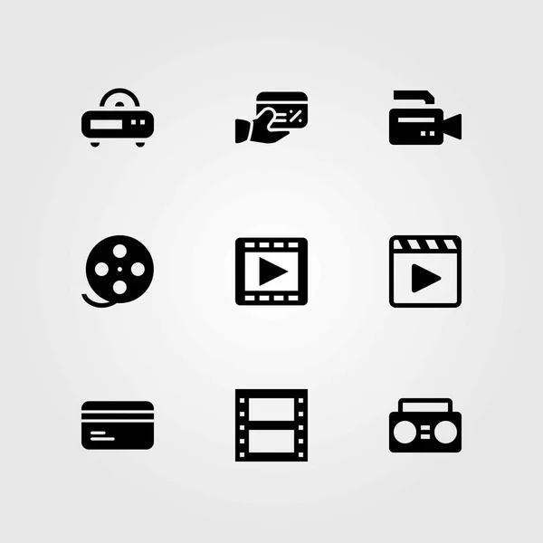 Icone vettoriali tecnologiche impostate. rotolo di film, lettore di film e radio — Vettoriale Stock
