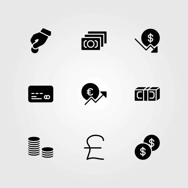Conjunto de ícones vetoriais de dinheiro. libra esterlina, cartão de crédito e dinheiro — Vetor de Stock