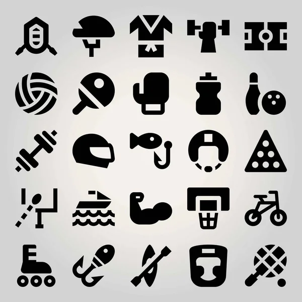 Spor vektör Icon set. Amerikan futbol, futbol, rafting ve halter — Stok Vektör