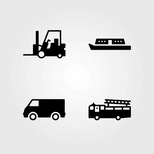 Ensemble d'icônes vectorielles de transport. bateau, fourgon et chariot élévateur — Image vectorielle