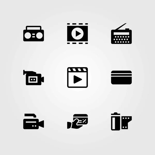 Conjunto de ícones vetoriais de tecnologia. rádio, cartão de crédito e câmera de vídeo — Vetor de Stock