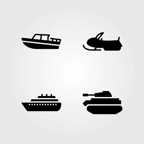 Dopravní vektorové ikony nastavit. loď, skútr a nádrže — Stockový vektor