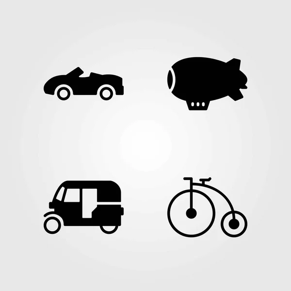 Vector iconen transportset. tuk tuk, auto en fiets — Stockvector