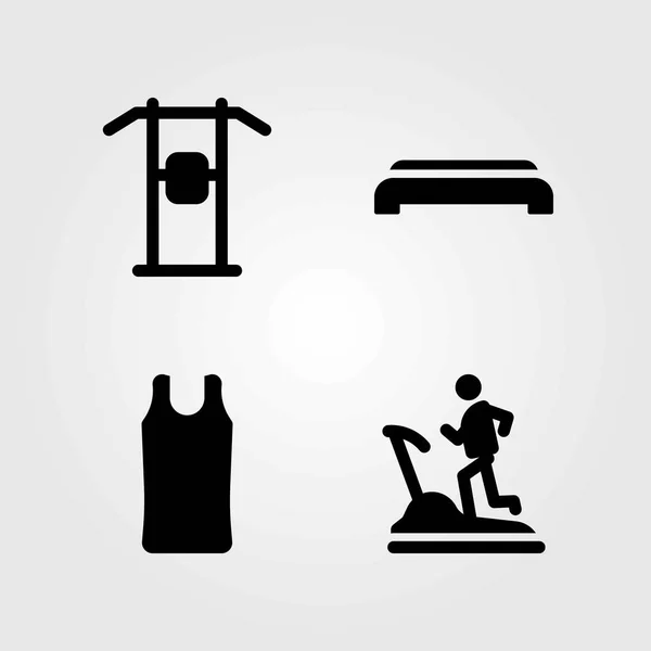 Juego de iconos vectoriales Fitness. cinta de correr, barra desplegable y camisa deportiva — Vector de stock