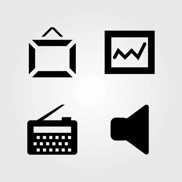 Multimedia vector icons set. dempen, analytics en spreker — Stockvector