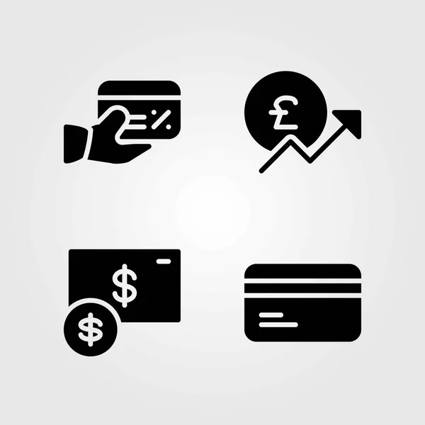 Bank vector icons set. pound sterling, credit card and dollar — Stock Vector