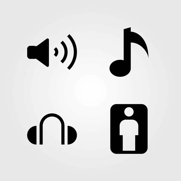 Multimedia-Vektorsymbole gesetzt. Kopfhörer, Lautstärke und Mann — Stockvektor