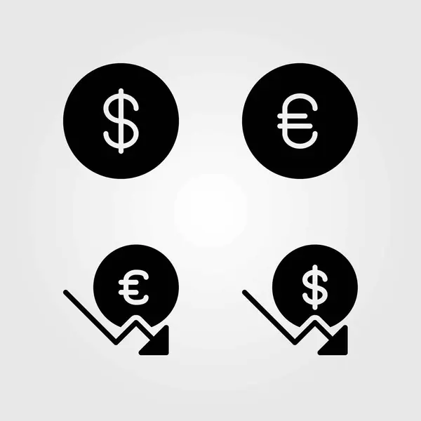 Tecken vektor ikoner set. dollarn, mynt och euron — Stock vektor