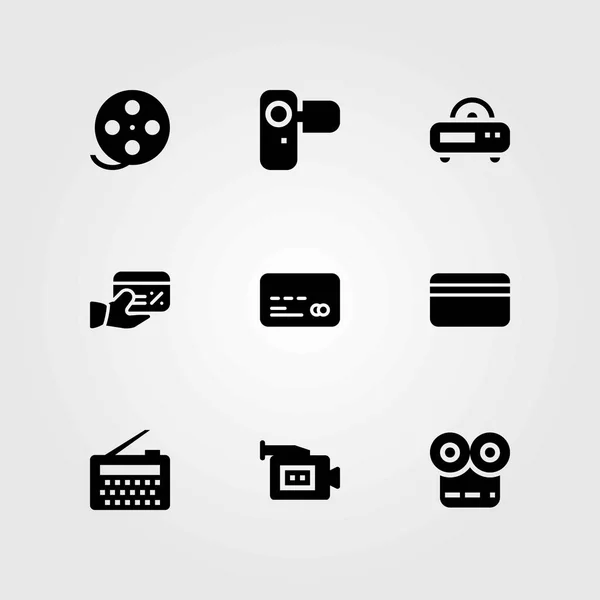 Technologie vector iconen instellen. camera, credit card en speler van de film — Stockvector