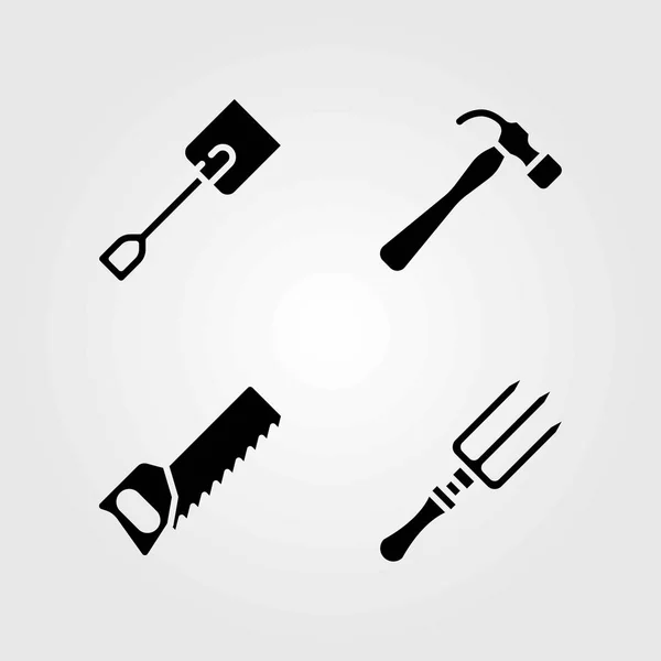 Set di icone vettoriali da giardino. martello, vanga e forchetta — Vettoriale Stock