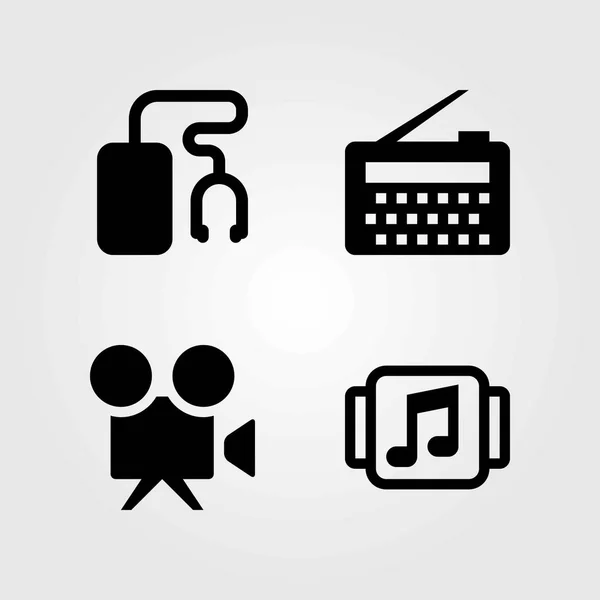 Technology vector icons set. video camera, music player and radio — Stock Vector